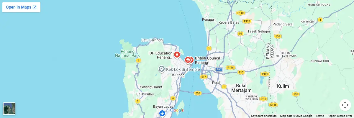 Map of IELTS test centres in Penang
