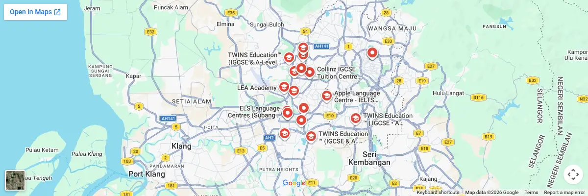 Map of IELTS test centres in Petaling Jaya