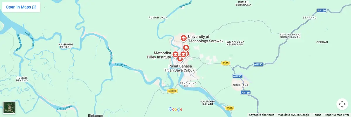 Map of IELTS test centres in Sibu