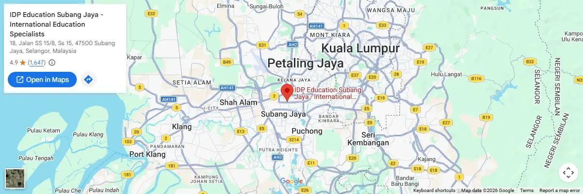 Map of IELTS test centres in Subang Jaya