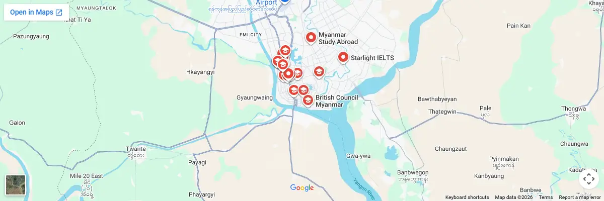Map of IELTS test centres in Yangon
