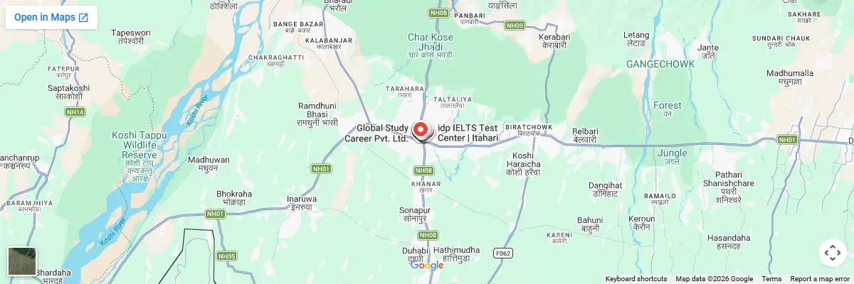 Map of IELTS test centres in Itahari