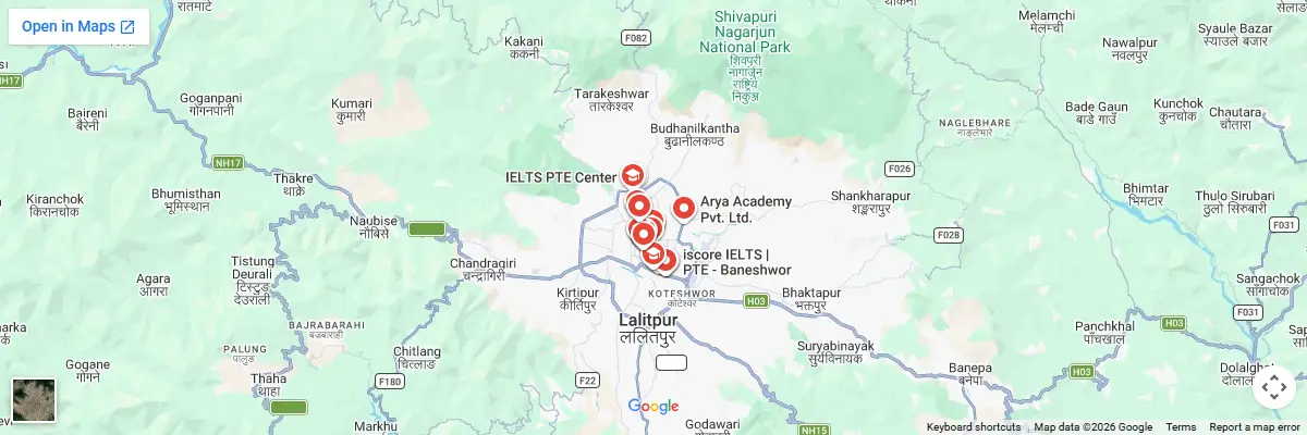 Map of IELTS test centres in Kathmandu
