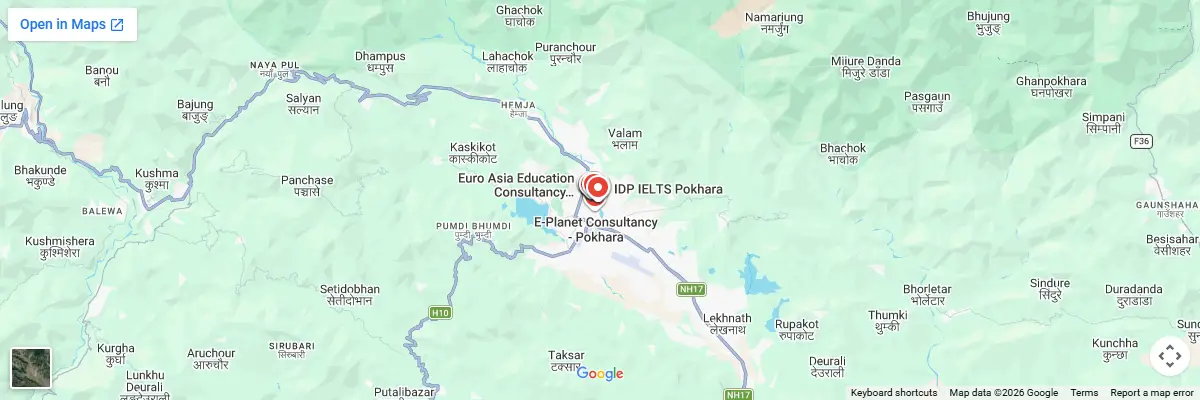Map of IELTS test centres in Pokhara
