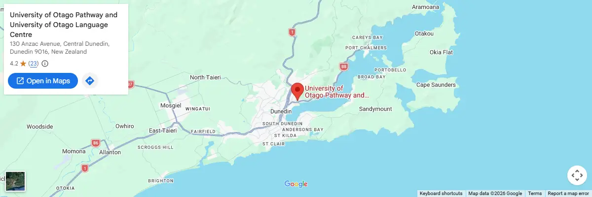 Map of IELTS test centres in Dunedin