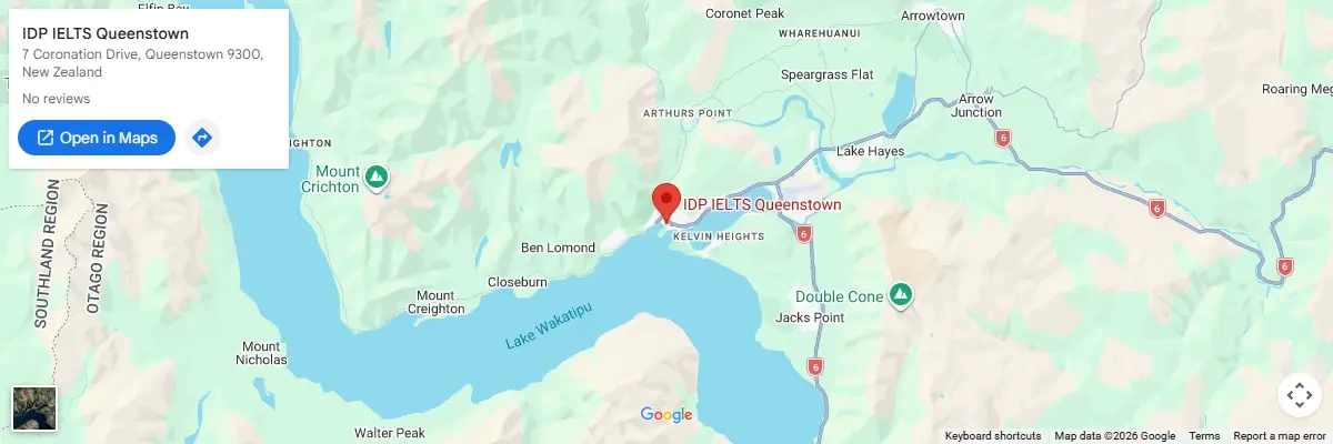 Map of IELTS test centres in Queenstown