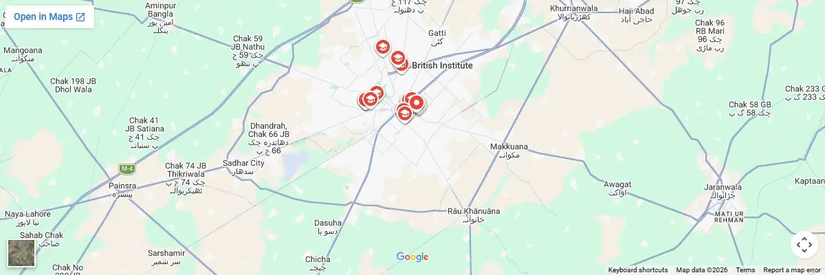Map of IELTS test centres in Faisalabad