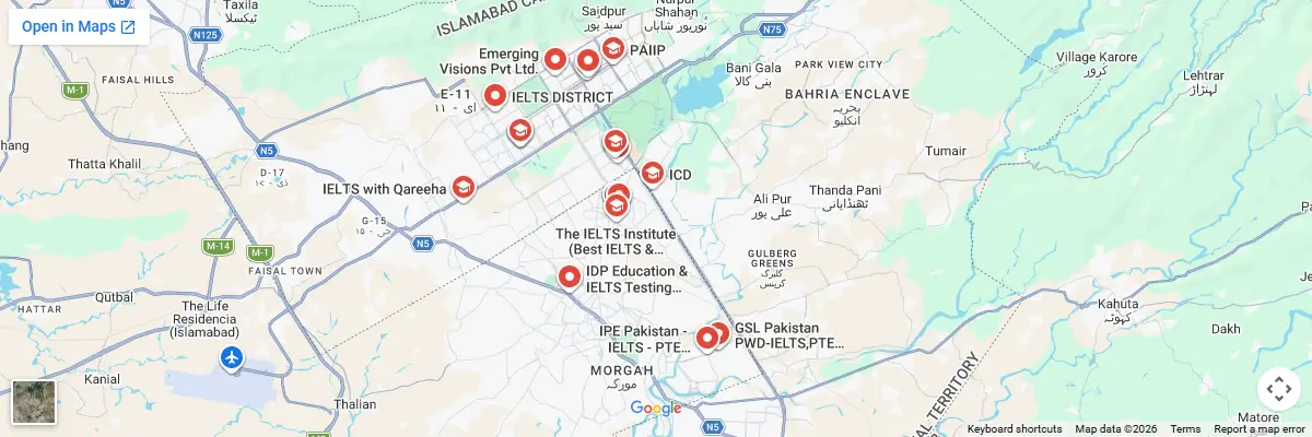 Map of IELTS test centres in Islamabad