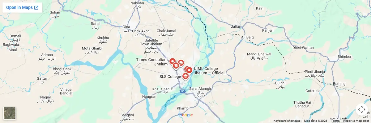Map of IELTS test centres in Jhelum
