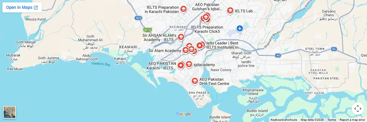 Map of IELTS test centres in Karachi