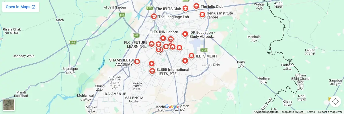 Map of IELTS test centres in Lahore