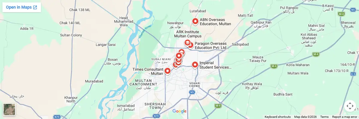 Map of IELTS test centres in Multan