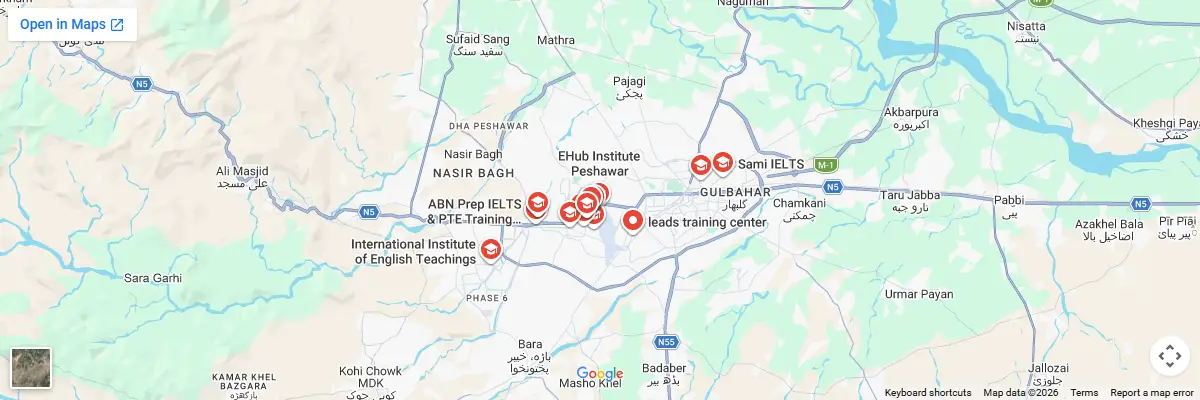 Map of IELTS test centres in Peshawar