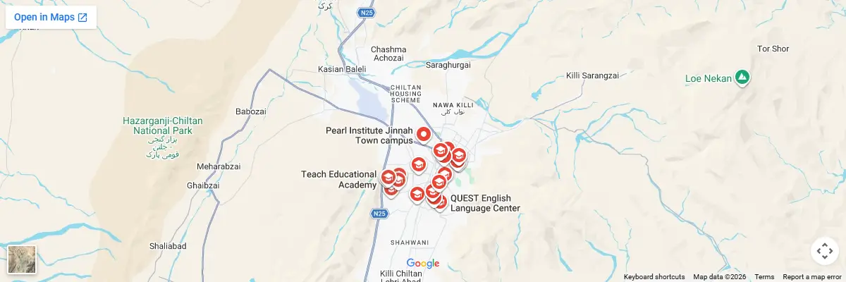 Map of IELTS test centres in Quetta