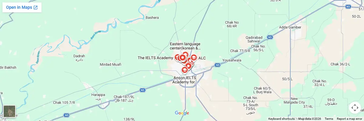 Map of IELTS test centres in Sahiwal