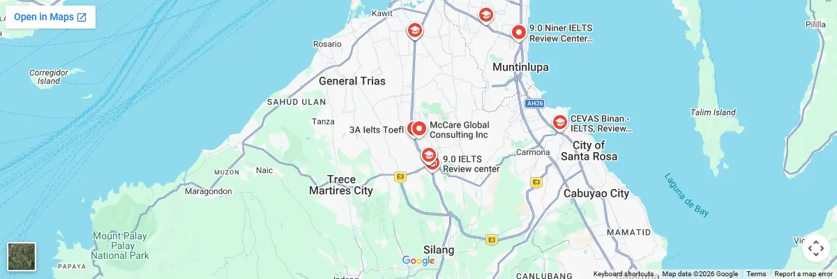 Map of IELTS test centres in Cavite