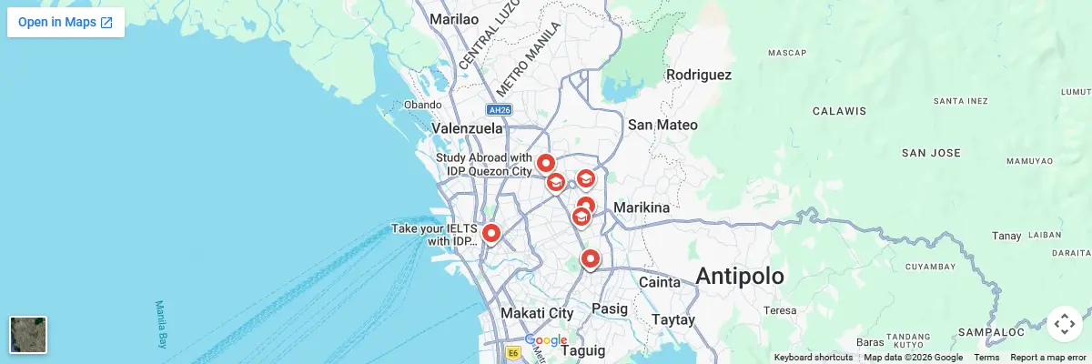 Map of IELTS test centres in Quezon City