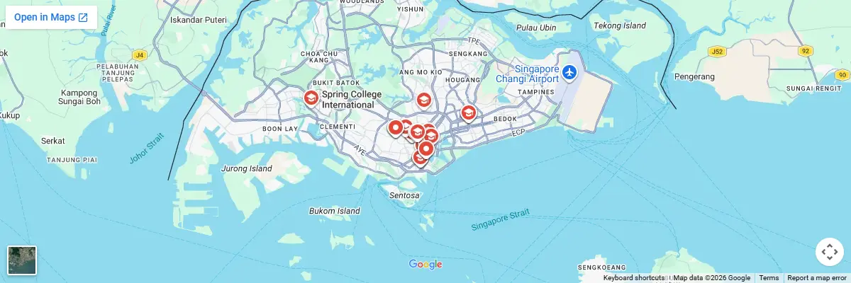 Map of IELTS test centres in Singapore