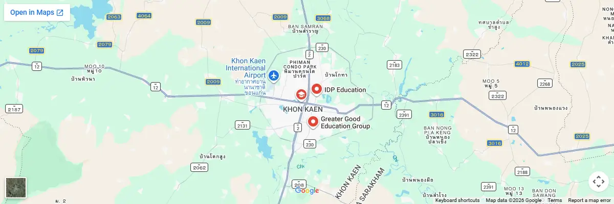 Map of IELTS test centres in Khon Kaen