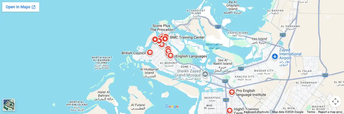 Map of IELTS test centres in Abu Dhabi