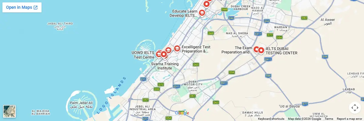 Map of IELTS test centres in Dubai