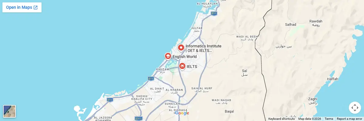 Map of IELTS test centres in Ras Al Khaimah