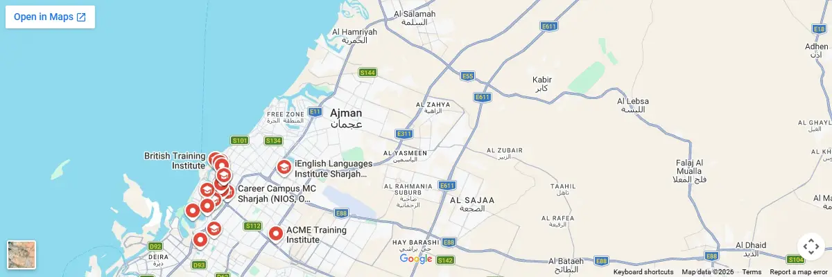 Map of IELTS test centres in Sharjah