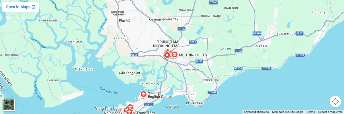 Map of IELTS test centres in Ba Ria