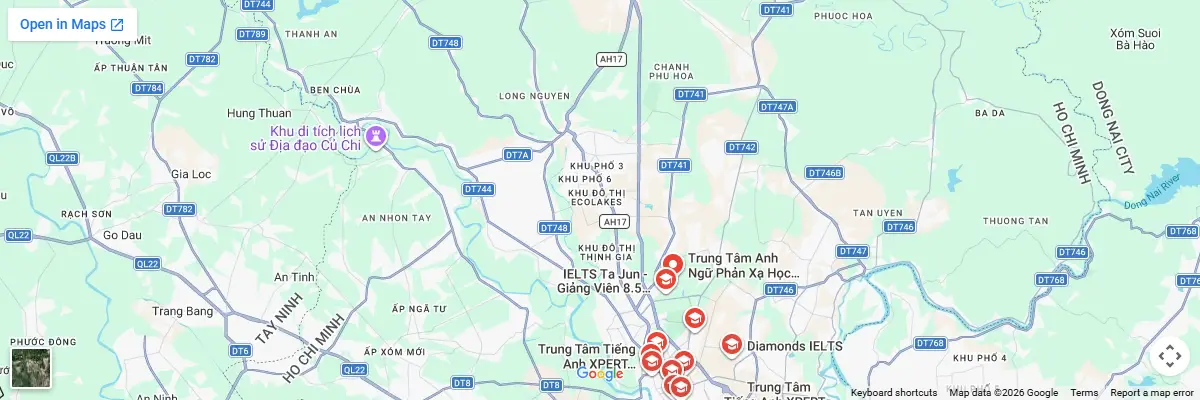 Map of IELTS test centres in Binh Duong