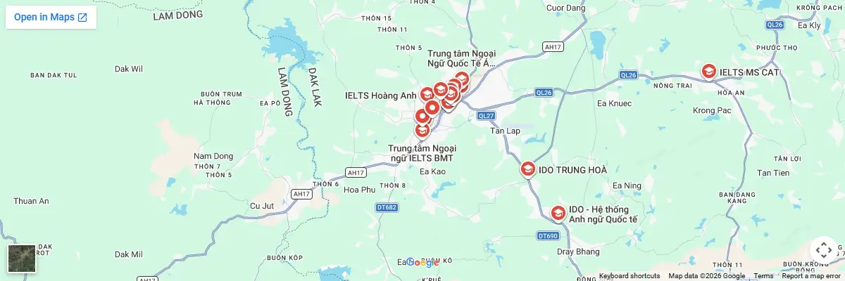 Map of IELTS test centres in Dak Lak