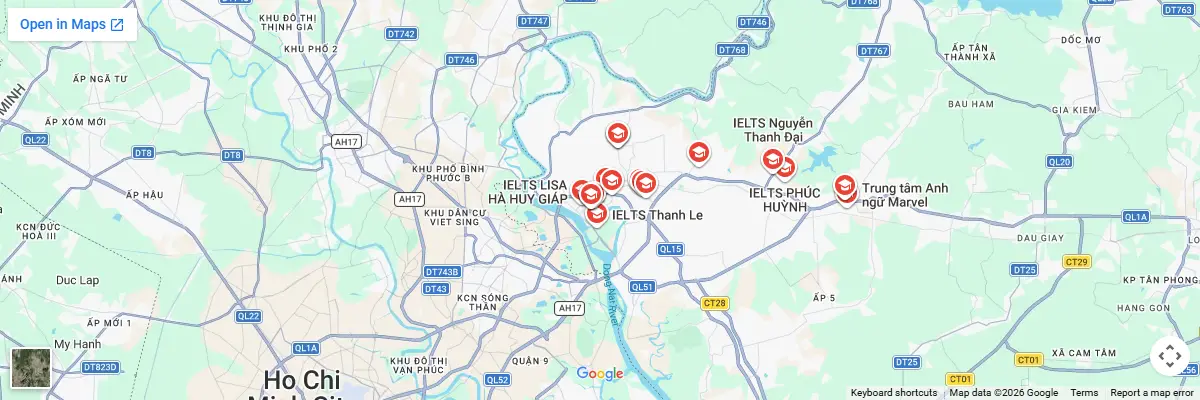 Map of IELTS test centres in Dong Nai