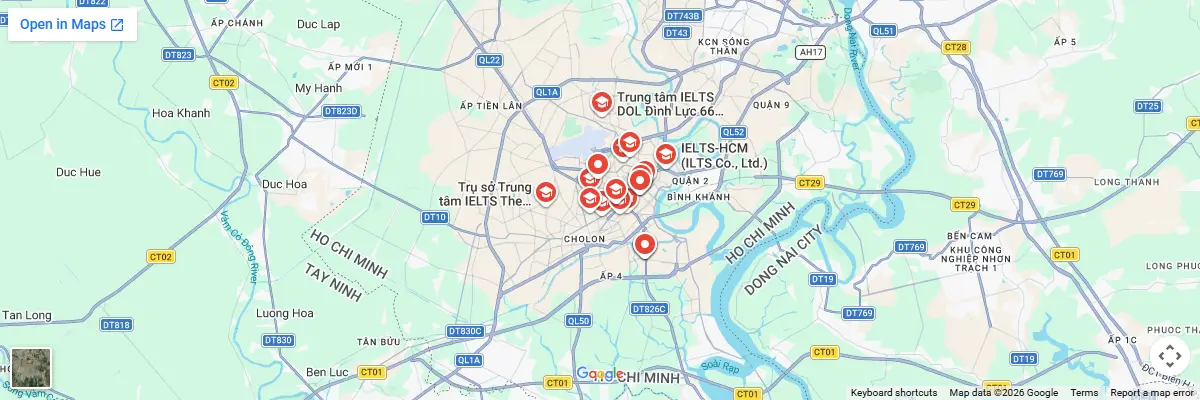 Map of IELTS test centres in Ho Chi Minh City