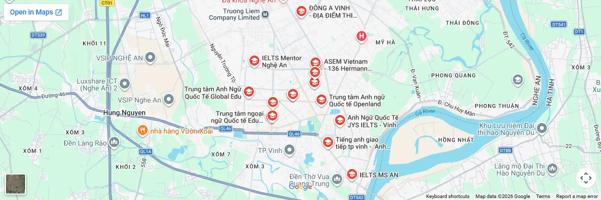 Map of IELTS test centres in Nghe An