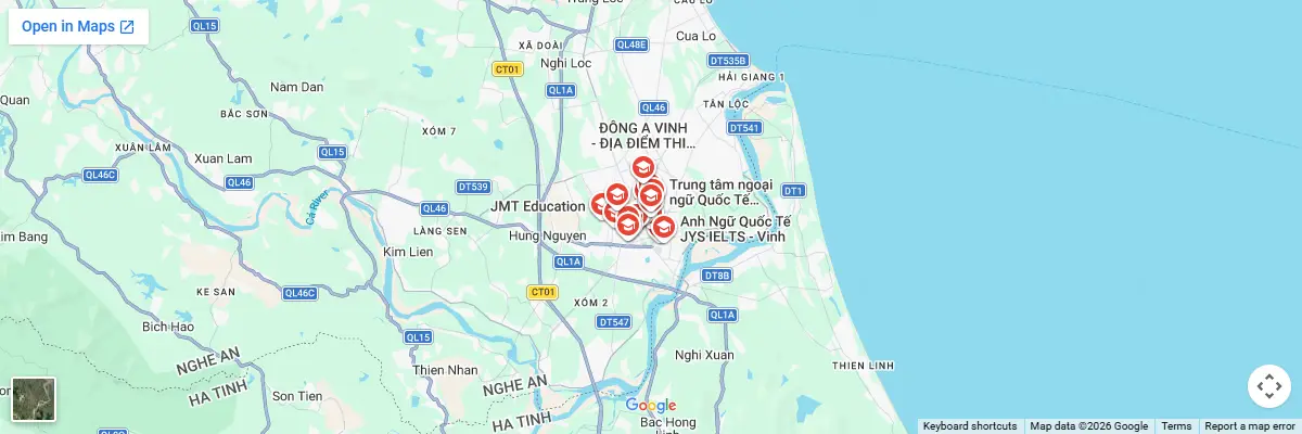 Map of IELTS test centres in Vinh